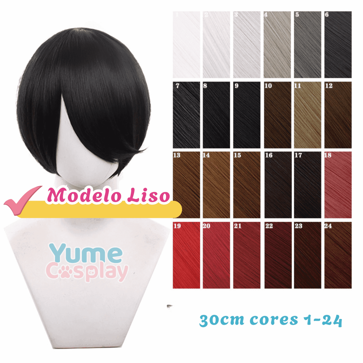 Peruca Sintética Lisa 30cm Topo redondo - 1-24 - 16 Marrom avermelhado