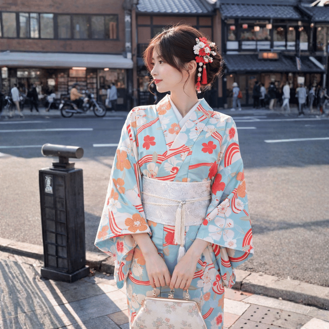 Yukata / Kimono Tradicional Ciano tom verde — Tecido Leve e Confortável